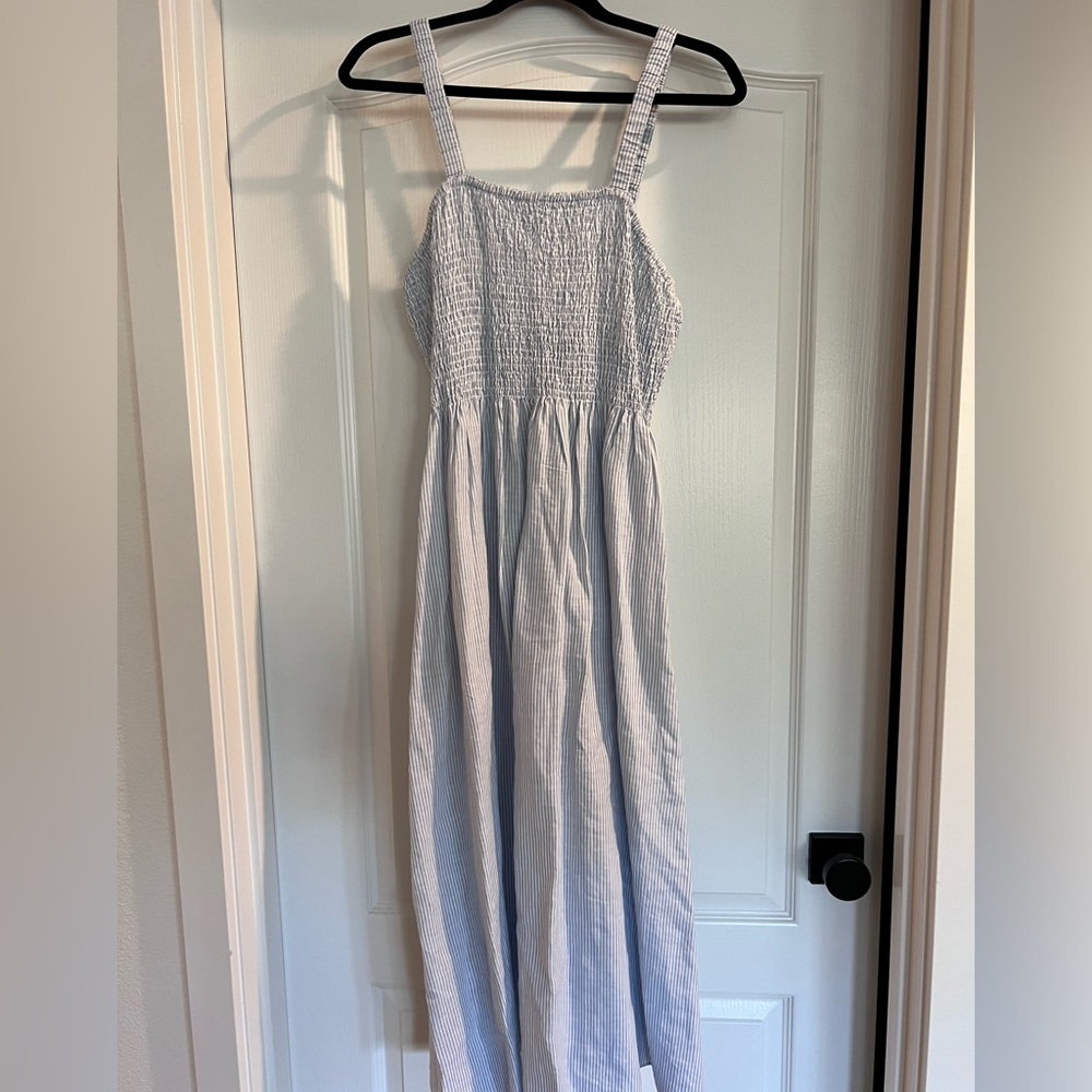 J Crew Smocked Stripe Nap Dress L